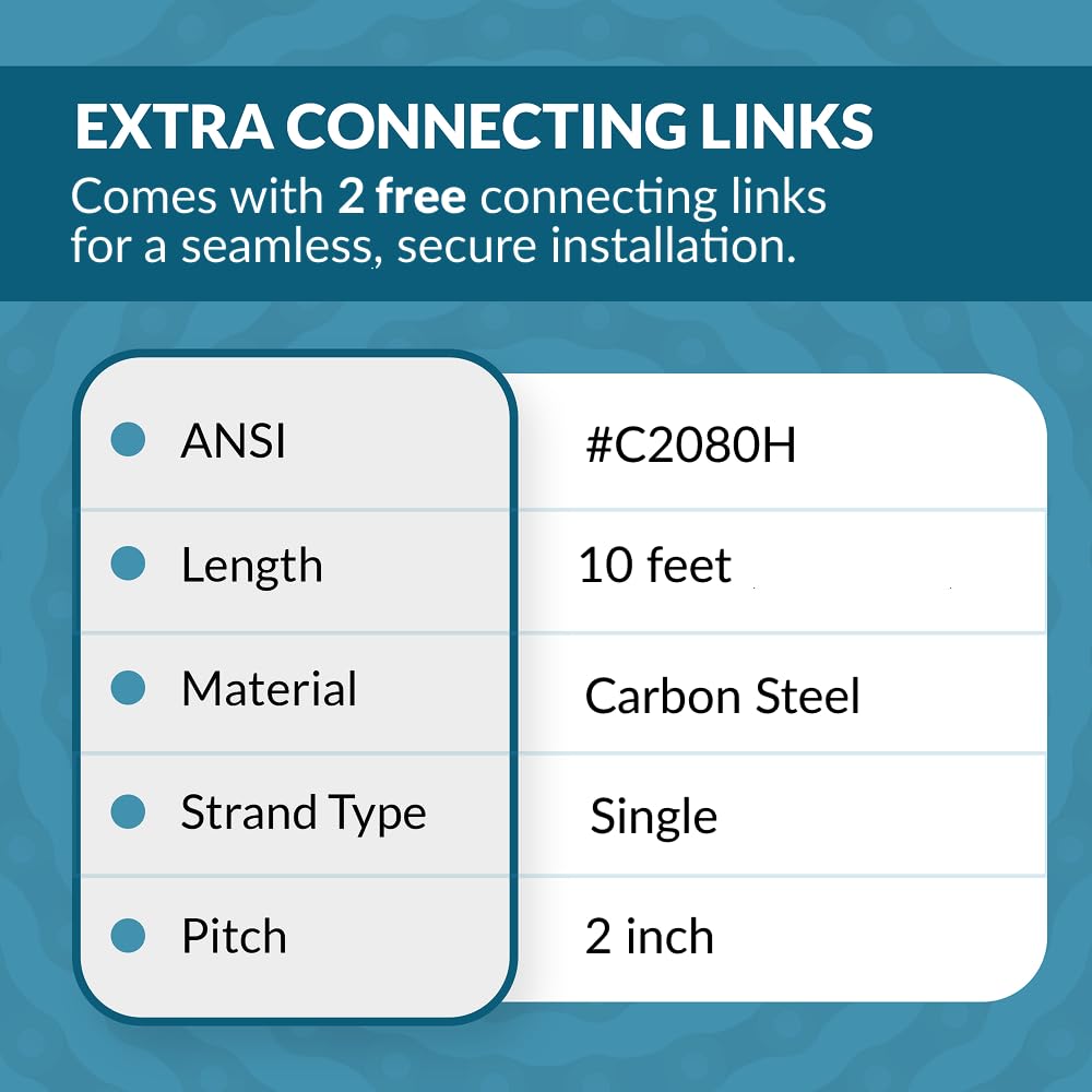PGN C2080H Heavy Duty Conveyor Roller Chain x 10 Feet + 2 Connecting Links
