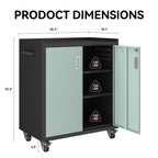 Gray & Black Metal Garage Cabinet with Wheels, Lockable 2-Door