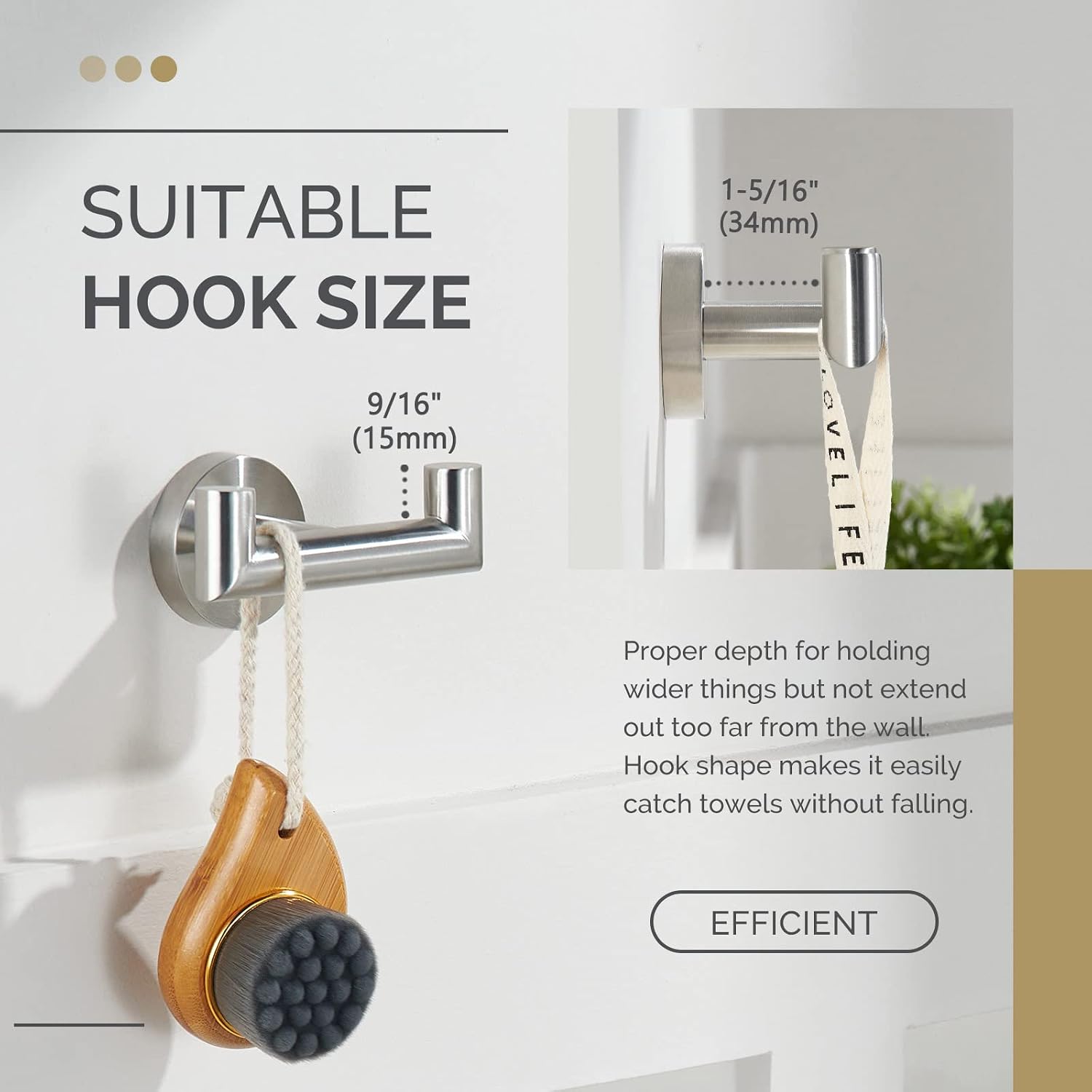 Towel Hook for Bathroom Wall, Hand Towel Holder Brushed Nickel | SUS304 Stainless Steel, Double Robe Coat Holder