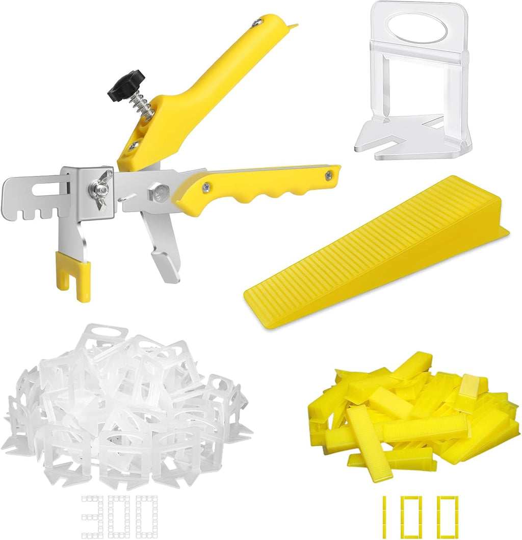 Tile Leveling System with Plier, 300 Tile Spacers 1/16" and 100 Wedges | Tile Leveling Clips with Tile Plier, Anti