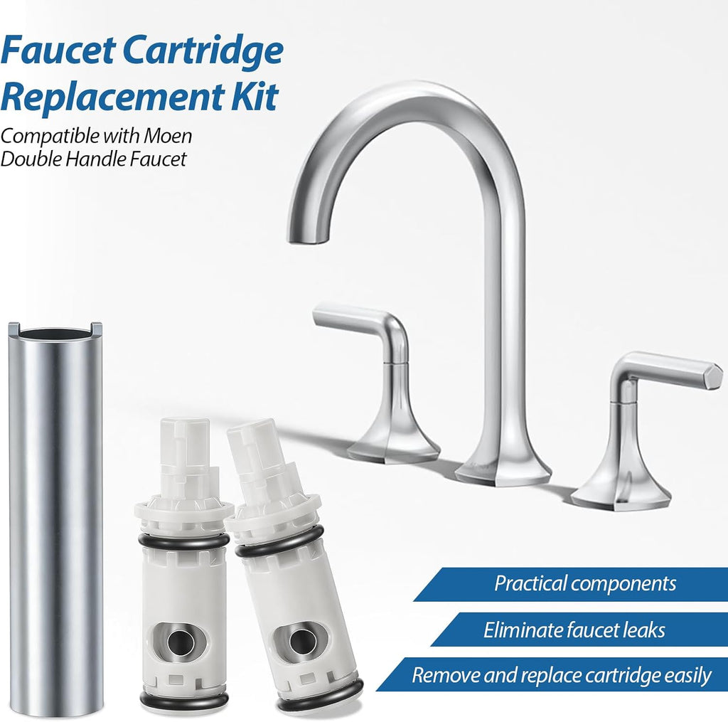 1224 1224B Faucet Cartridge Replacement Kit, Compatible with Moen 1224/1224B/14272, 2 Cartridges + 1 Retainer Removal Tool for Double Handle Tub Shower Valve Repair