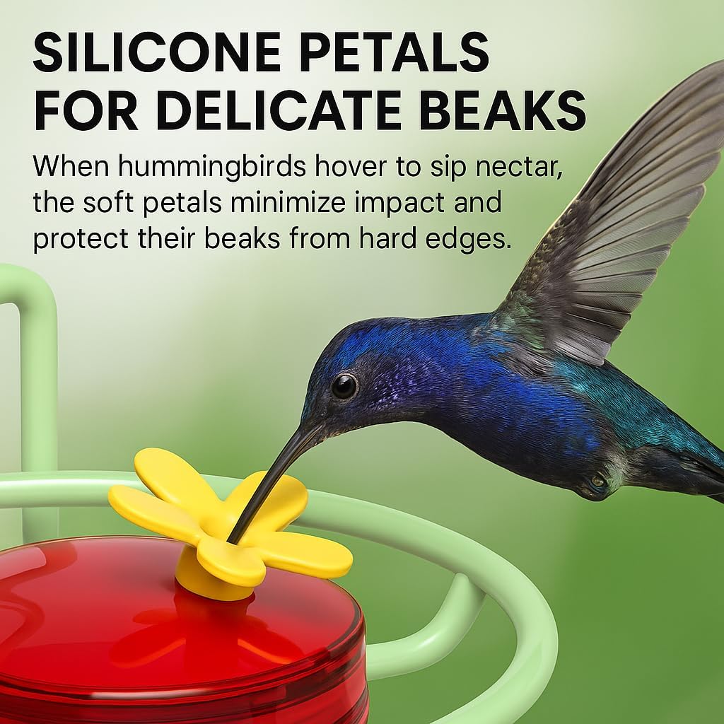 Window Hummingbird Feeder, Small Hummingbird Feeder for Outdoors with Strong Suction Cup - Metal Base & 6 Feeding