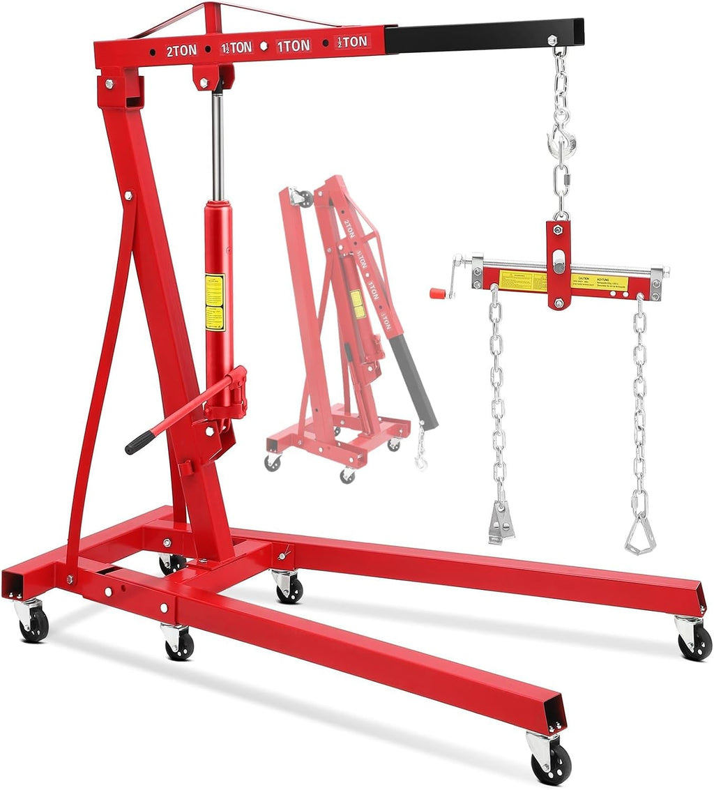 2-Ton Folding Engine Hoist with Leveler, 4400 Lbs Capacity