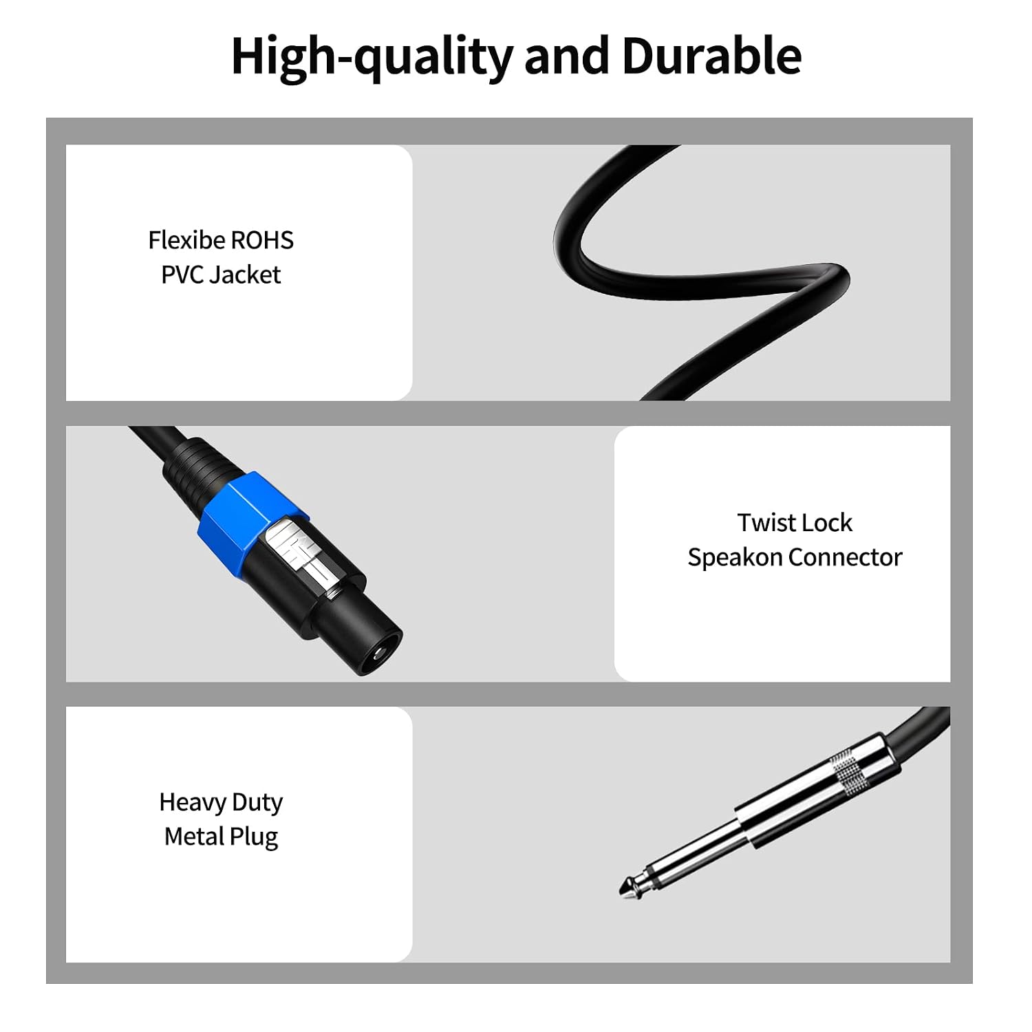2-Pack 25 Feet Speakon to 1/4 Inch TS Speaker Cable 12 Gauge Twist Lock