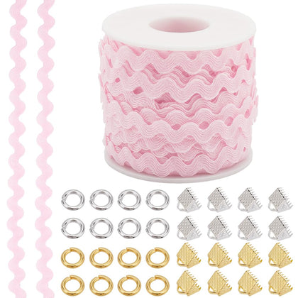 27 Yards RIC Rac Wave Sewing Bending Fringe Trim 1/4 inch~3/8 inch Ribbon with 32Pcs 2 Colors Iron Ribbon Crimp Ends