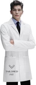 Men's Lab Coat, Slim Fit, Durable Fabric, Professional Medical White Coat, Smartphone & Tablet Pocket