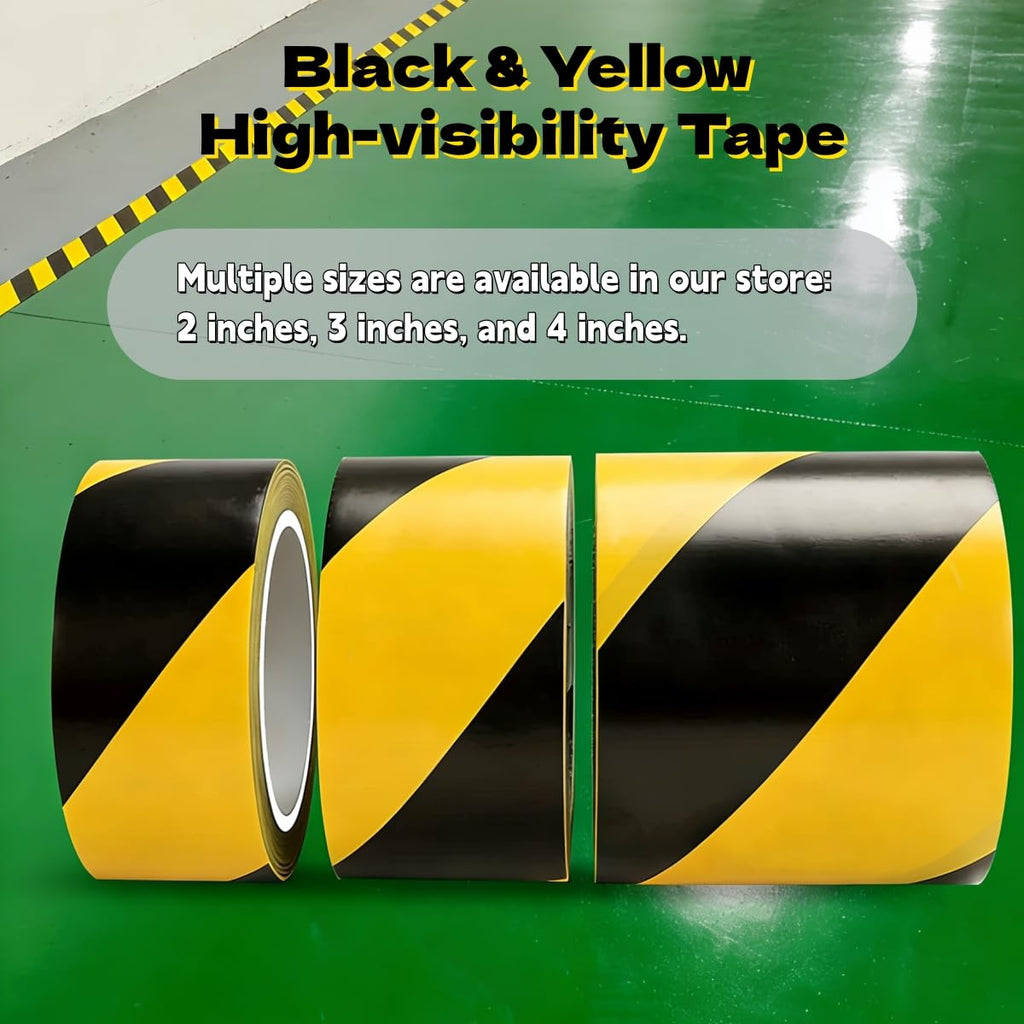 4inch x 110ft Black & Yellow Hazard Tape Warning Safety Stripe Tape for Floor Marking, Strong Adhesive Wear