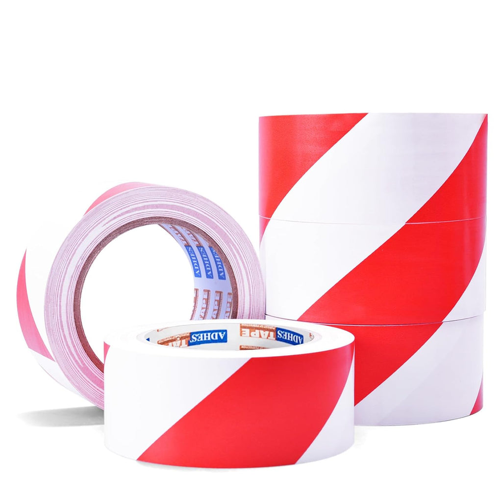 ADHES Hazard Tape Safety Warning Red White Stripe PVC Self Adhesive