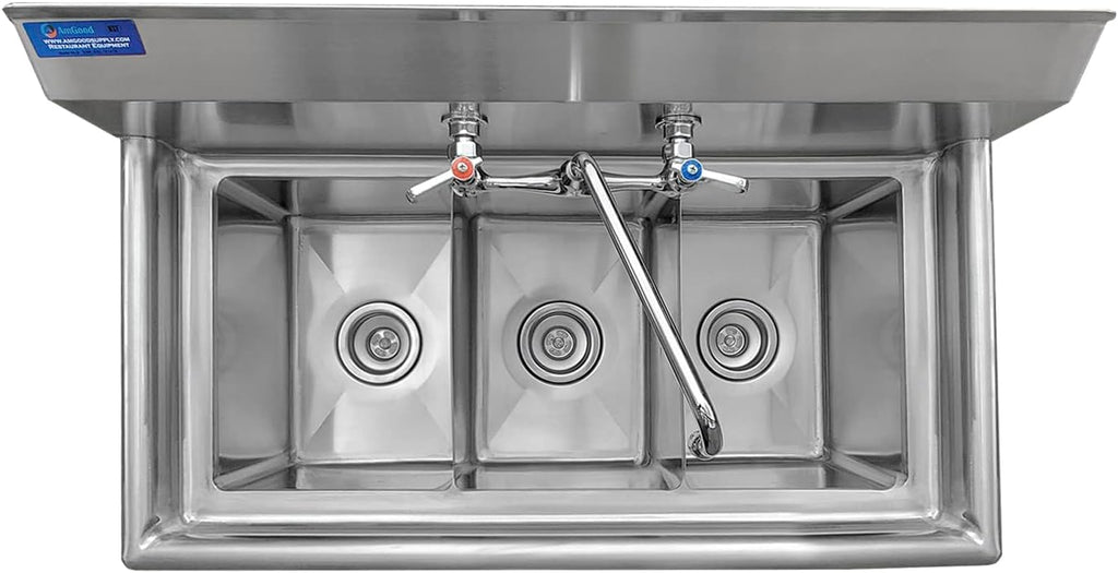 Stainless Steel Sink - 3 Compartment Sink 10"x14"x10" with Legs and Faucet | Utility | Commercial | Laundry | Kitchen
