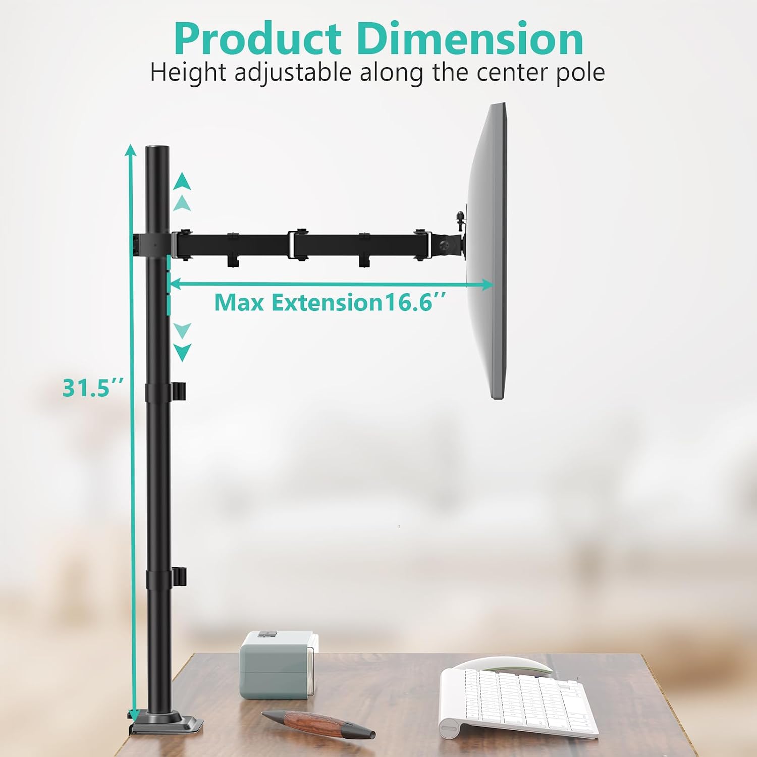 Tall Monitor Arm Mount for Desk for 13-34 inch Screens, 22 lbs per Arm | Single Extra Tall Monitor Mount, Full Motion