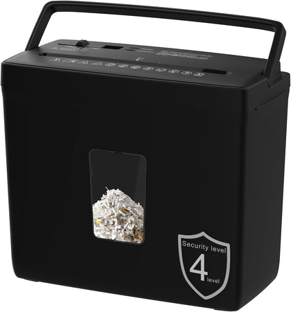5-Sheet Small Cross Cut Paper Shredder Black | P-4 High Security, 4-Mode Anti-Jam, 2.38Gal Transparent Bin, Thermal