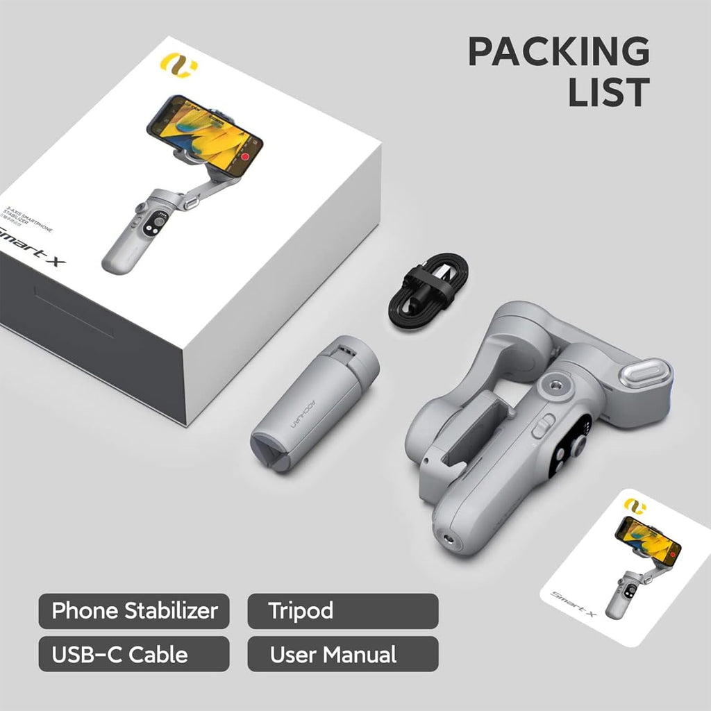 Gimbal Stabilizer for Smartphone w/LED Light Face Tracking Inception Timelapse Handheld Foldable 3-Axis Gimble for
