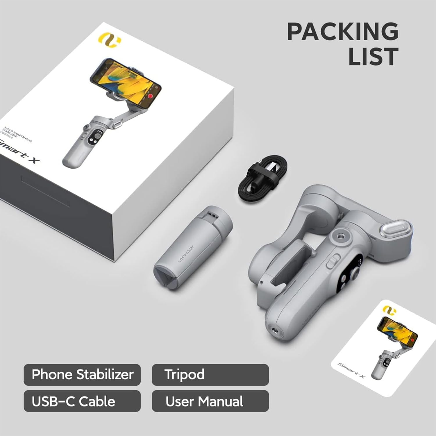 Gimbal Stabilizer for Smartphone w/LED Light Face Tracking Inception Timelapse Handheld Foldable 3-Axis Gimble for