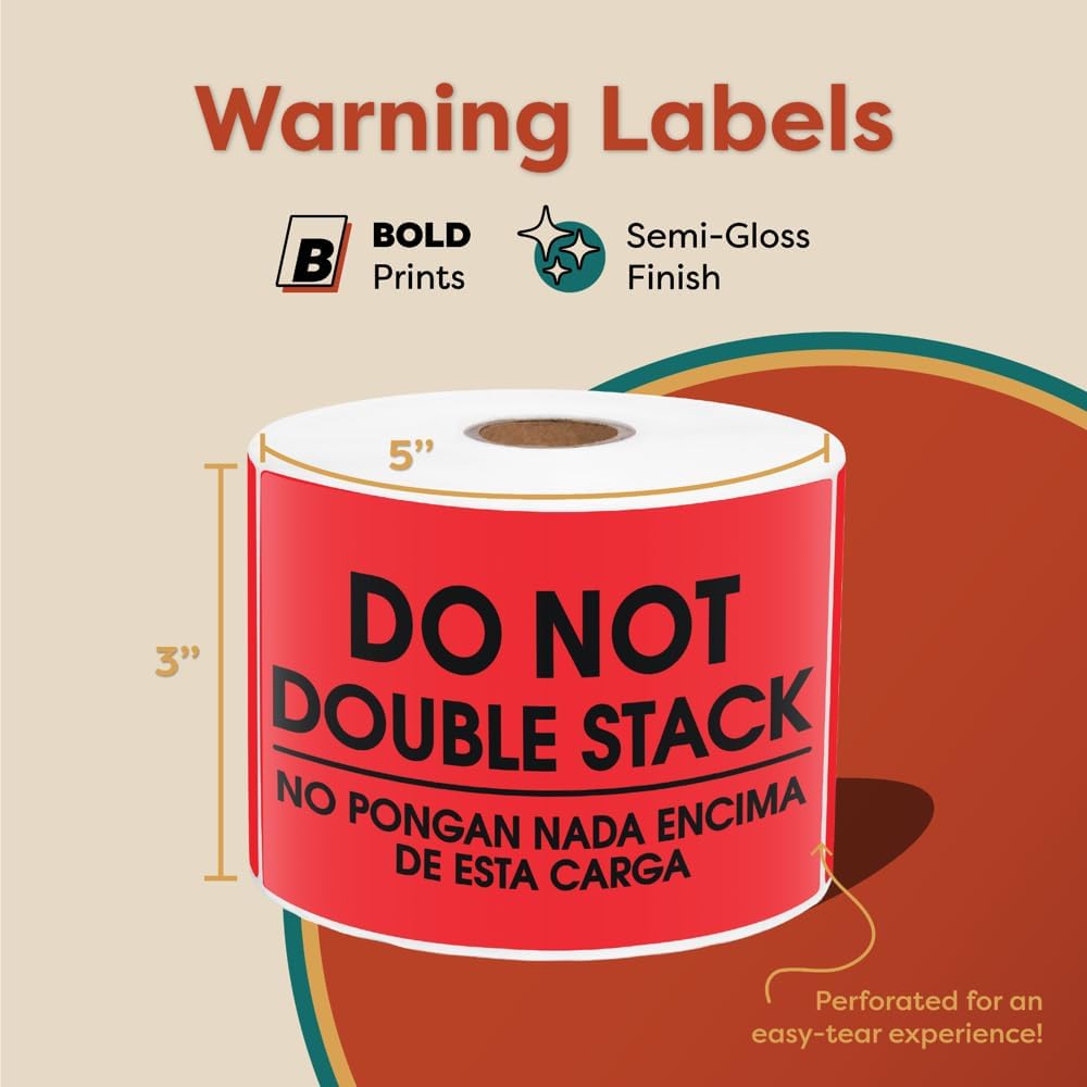 3" X 5" Do Not Double Stack Bilingual Shipping Stickers - English Spanish