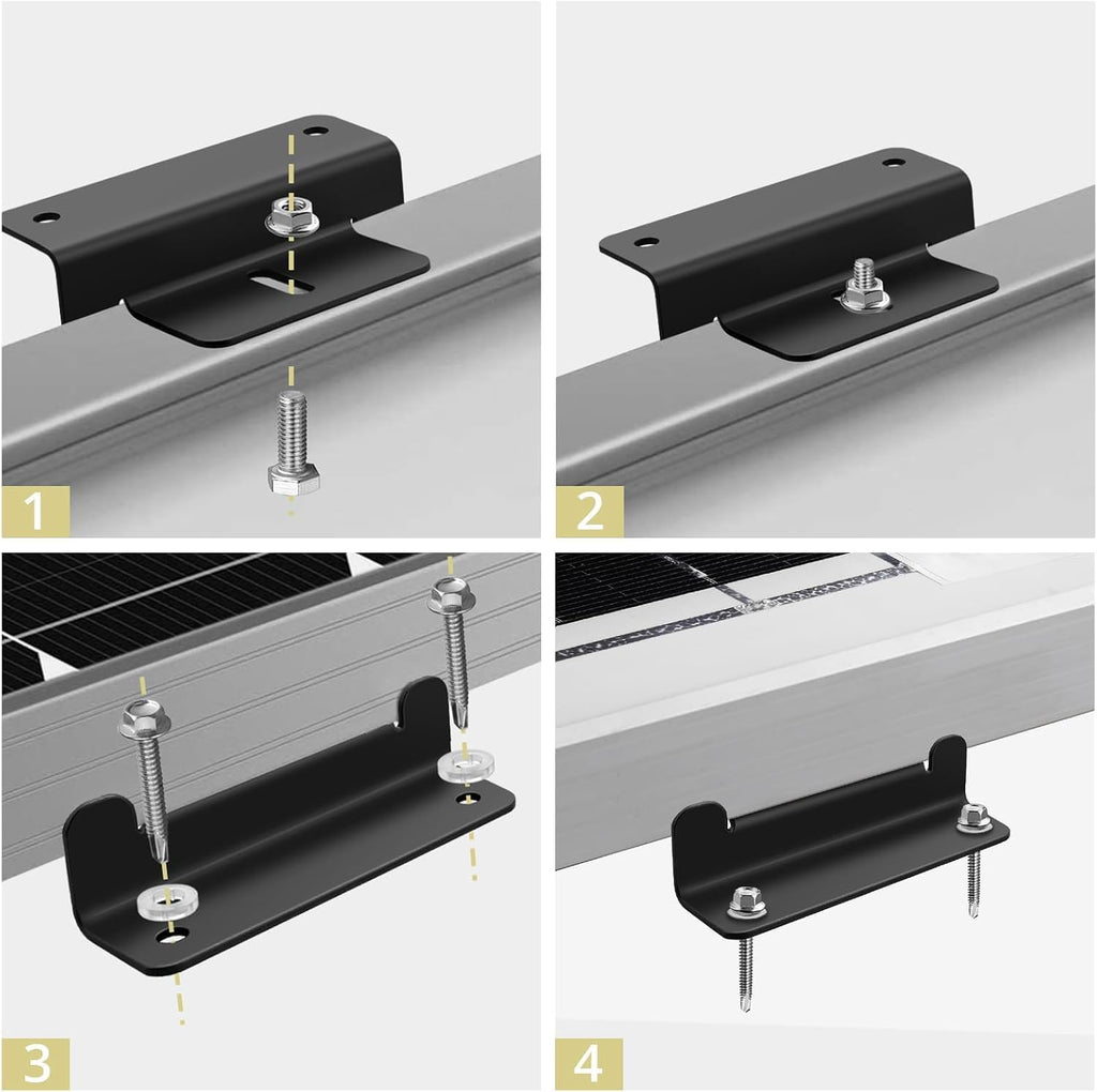 16PCS Solar Panel Z Bracket, Solar Mounting Kit for RV, Roof, Black | Aluminum Solar Panel Mounting Brackets, 304