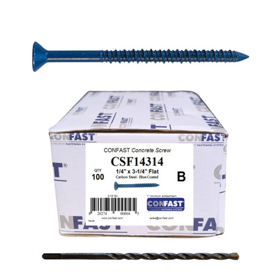 1/4" x 3-1/4" Blue Flat Phillips Concrete Screw Anchor