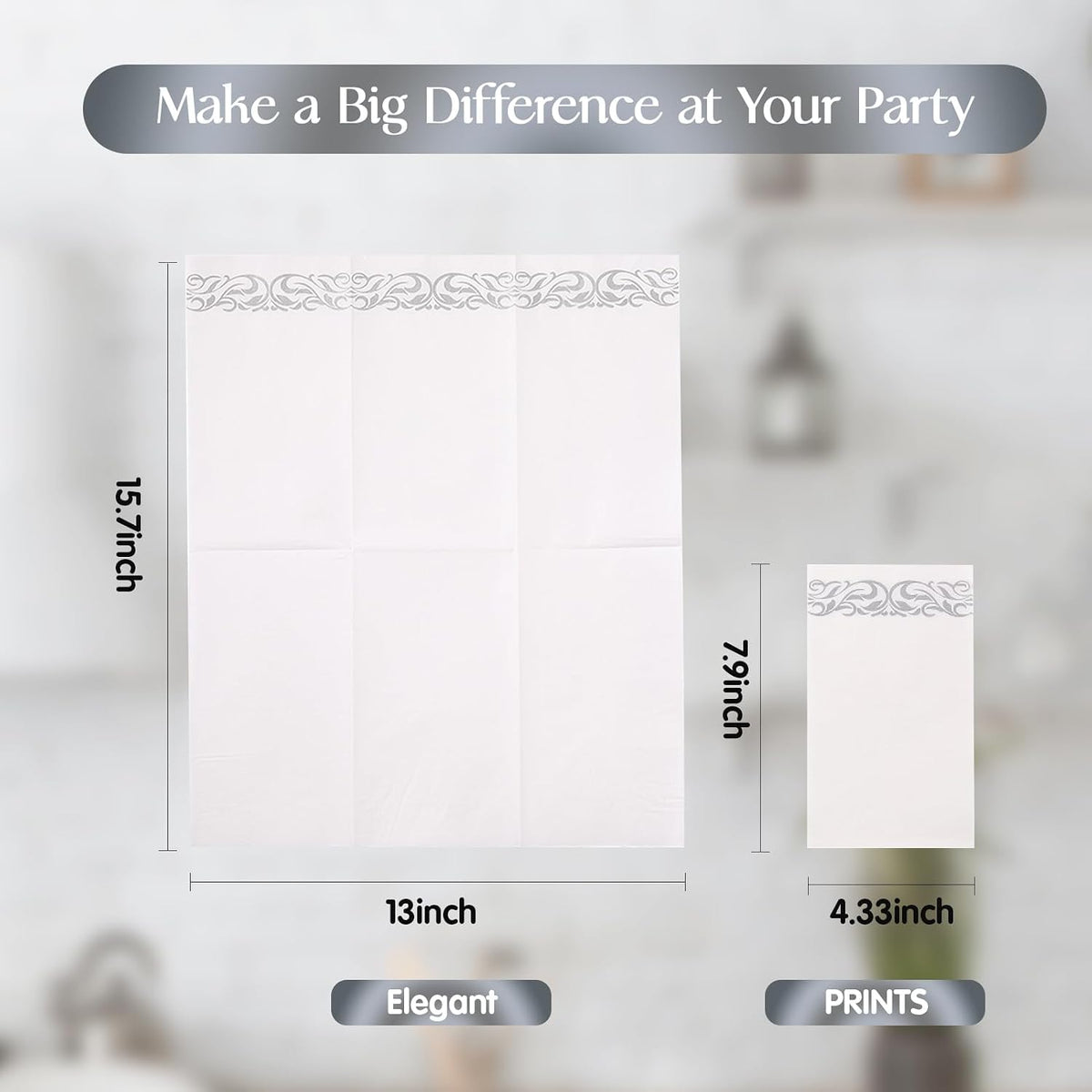 400 Pack Paper Napkins, Soft Dinner Napkins, 3 Ply, Silver