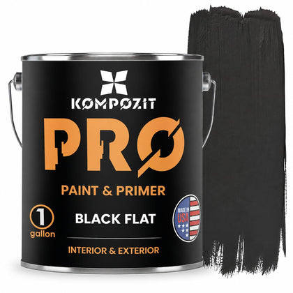 Acrylic Paint & Primer in One - Black Flat - Matte Black Paint for Walls, Ceilings & Trim - Interior & Exterior