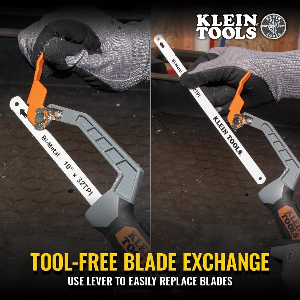 Klein Tools 31432FC Mini Finish-Cut Hacksaw, 10-Inch 24 TPI Blade