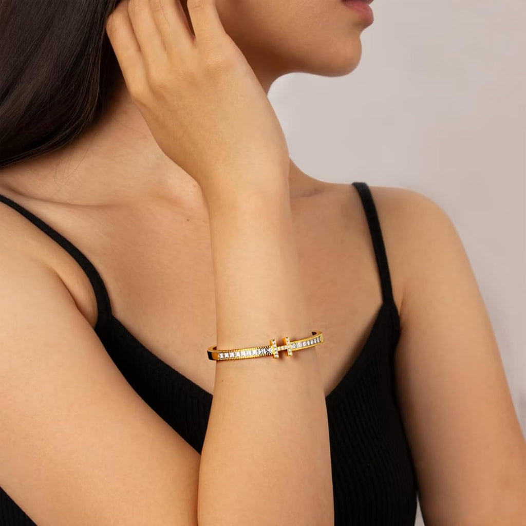 Gold Bracelets for Women, 18K Gold Plated Women H Bracelet, Dainty Non-Tarnish Silver Bangle Bracelet Stack Love