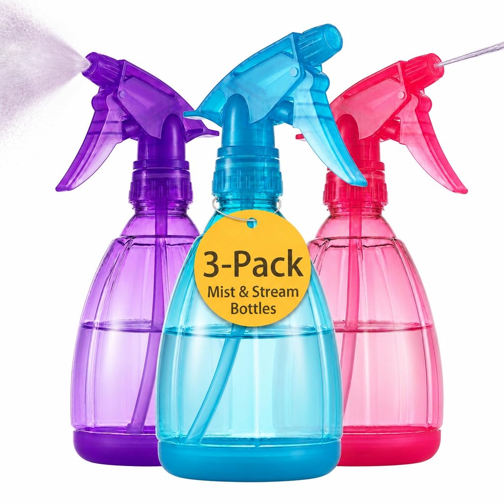 Plastic Spray Bottles - 12oz (3 Pack) Water Spray Bottle for Hair, Gardening, Grilling & Cleaning Solution - Empty