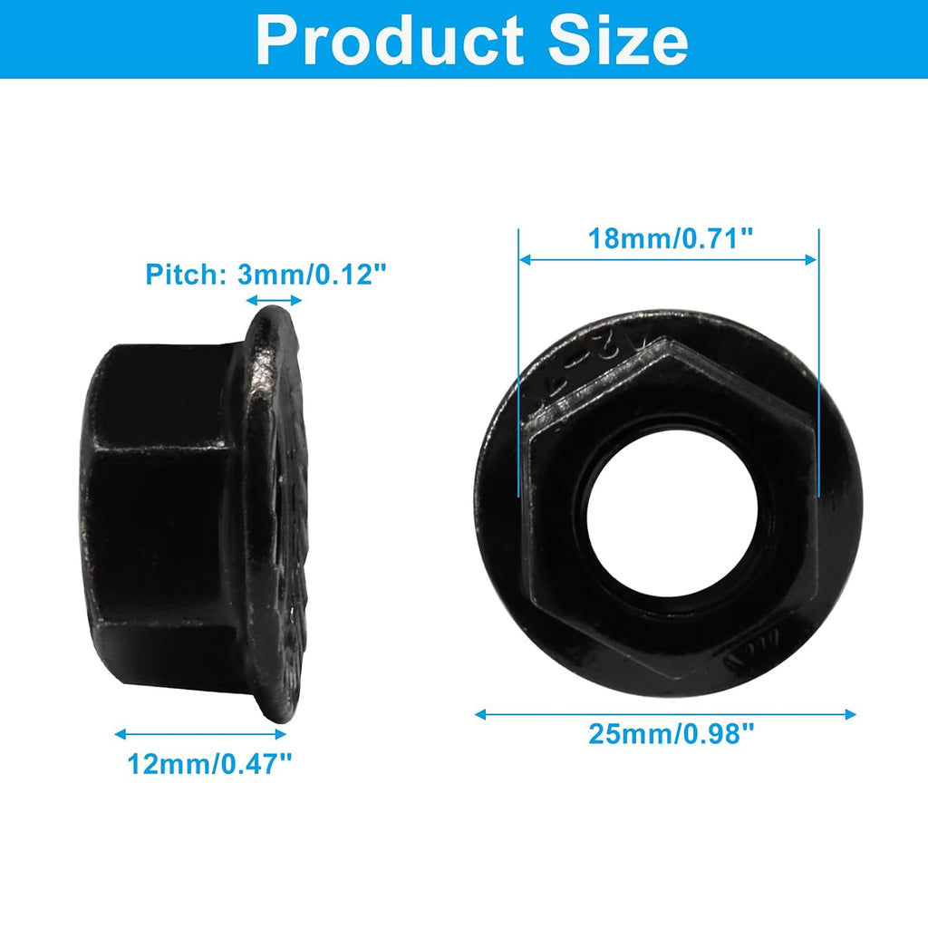 M12/1.25mm Serrated Flange Hex Nuts, Black, 5Pcs