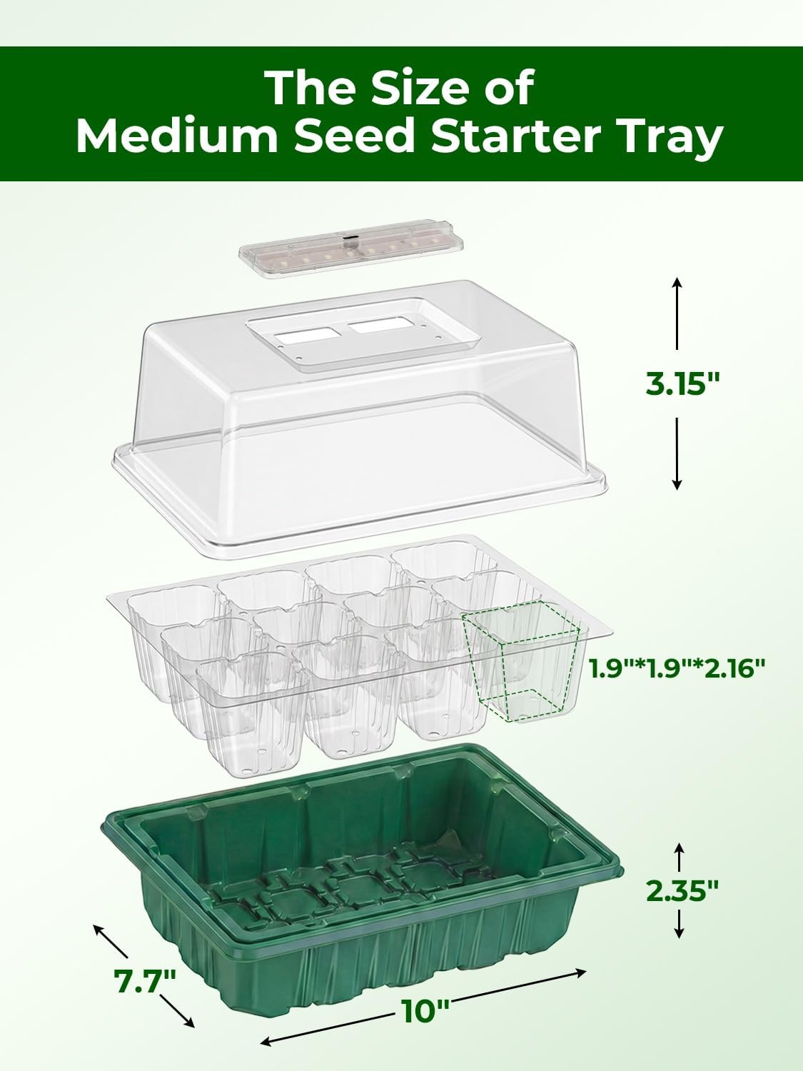 Seed Starter Tray 3 Pack with Heating Mat & 24 Full Spectrum LEDs Grow Light – Auto Cycle Timer, Humidity Dome
