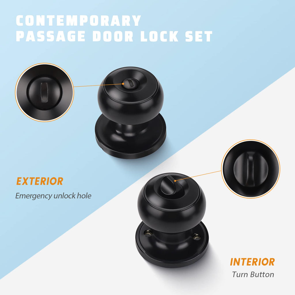 6 Pack Privacy Door Knob for Bathroom or Bedroom Door Knobs, Round Interior Door Knobs, Indoor Door Knob, Keyless