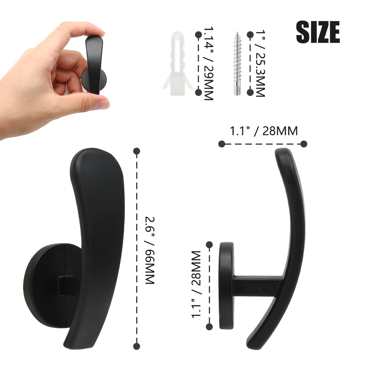 Curtain Tieback Hooks, Black, 4 Pack