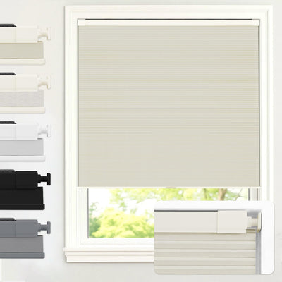 No Drill Cordless Blackout Cellular Shades, 44" W x 64" H, Beige