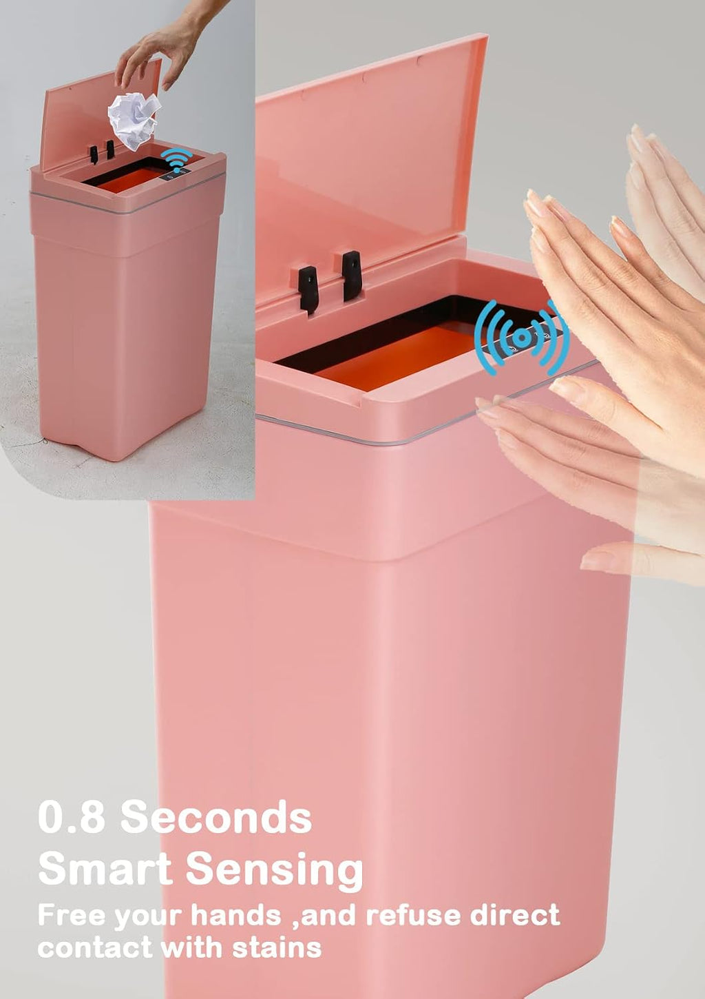 13 Gallon Motion Sensor Trash Can with Lid, Pink, Plastic