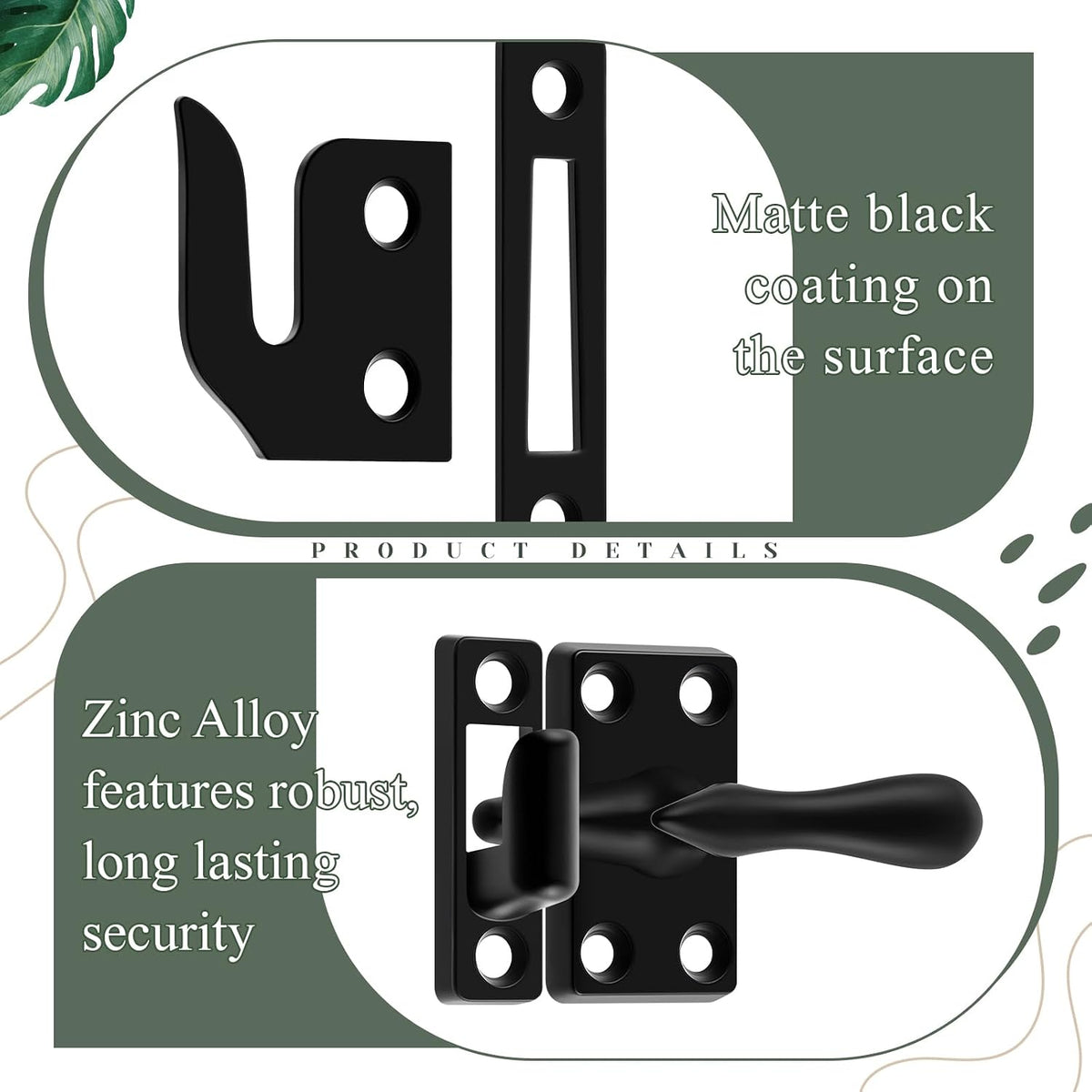2 Pack Matte Black Casement Window Lock 1-7/8 Inch Zinc Alloy Window Sash Lock Latch Replacement for Home Casement