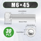 30 Pcs M6 x 45mm Hex Socket Cap Head Screws Bolts - 304 Stainless Steel