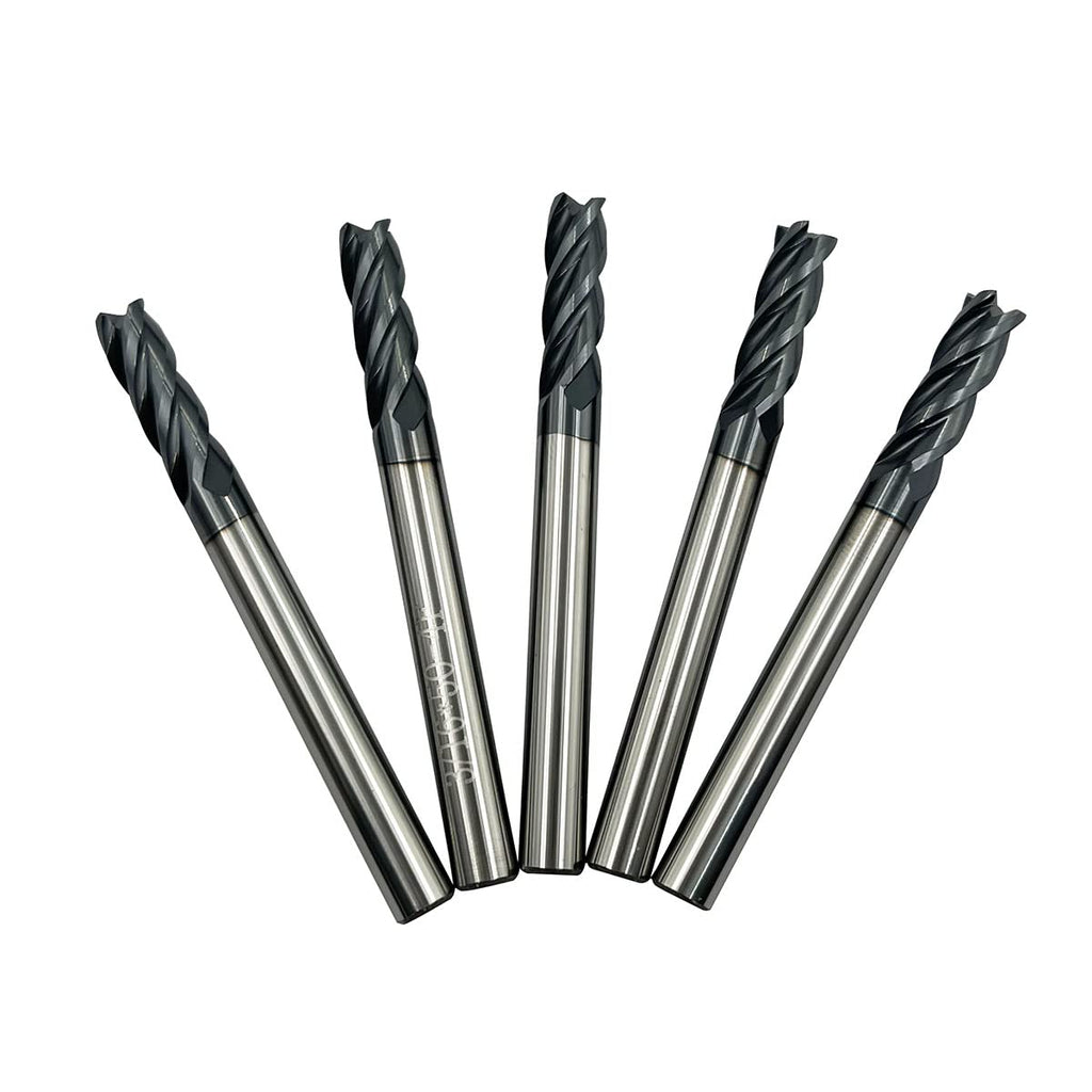 5PCS Carbide Square End Mill Bits Set, Milling Bits Cutter 3/16 Carbide End Mills for Alloy Steels/Hardened Steels, HRC 45 Deg Single End 4 Flute AlTiN Coating, 3/16 in