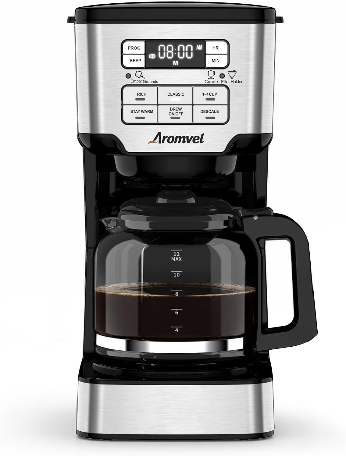 12-Cup Drip Coffee Maker Programmable, Adjustable Brew Strength | 24-Hour Delay Brew & 4-Hour Keep Warm, 1-4