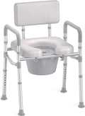 Bedside Commode with Padded Seat and Backrest, Aluminum Commode Toilet with Bucket, Easy Cleaning Portable Toilet for