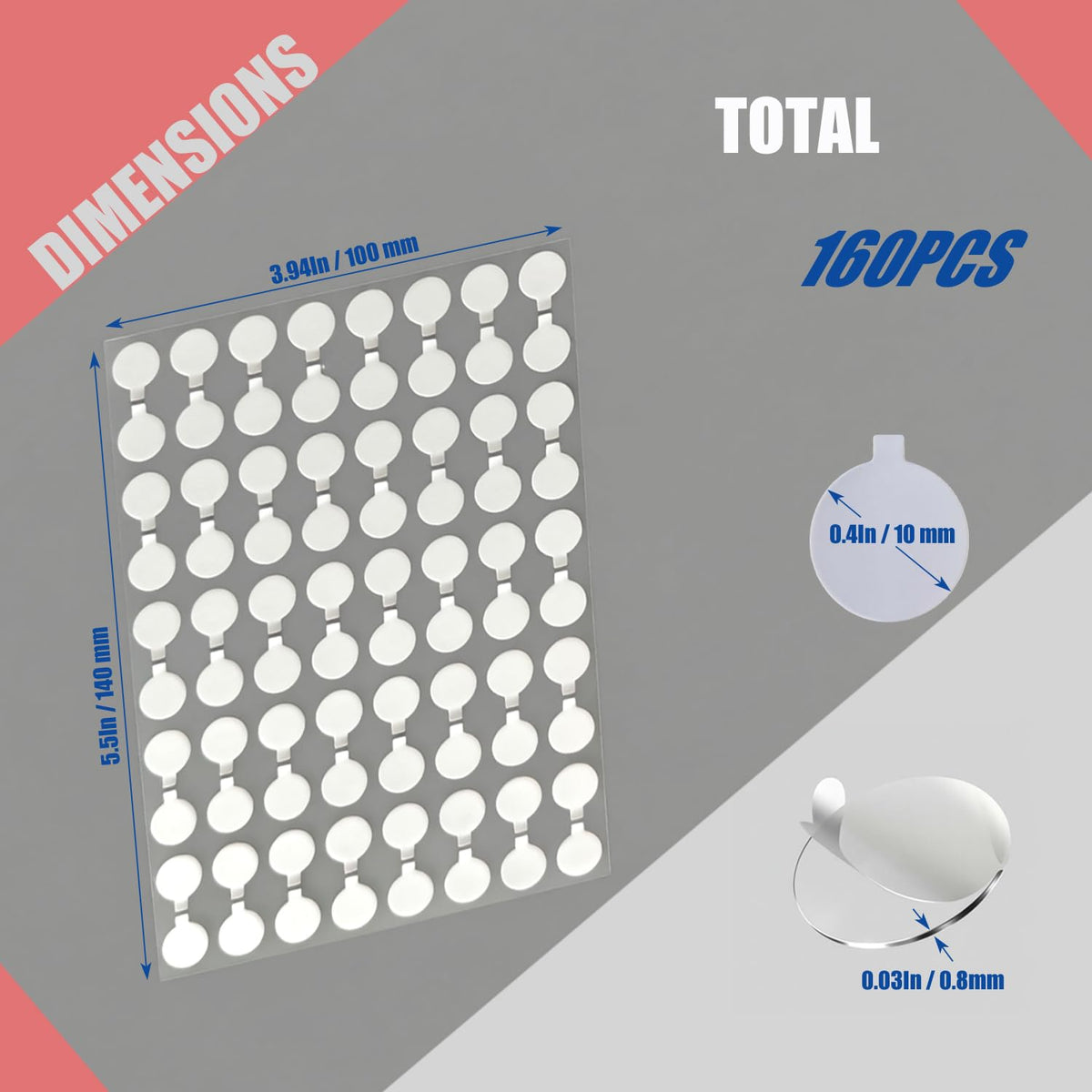 Sticky Tack Putty Double Sided Tape Dots Removable Stickers 0.4in 160PCS