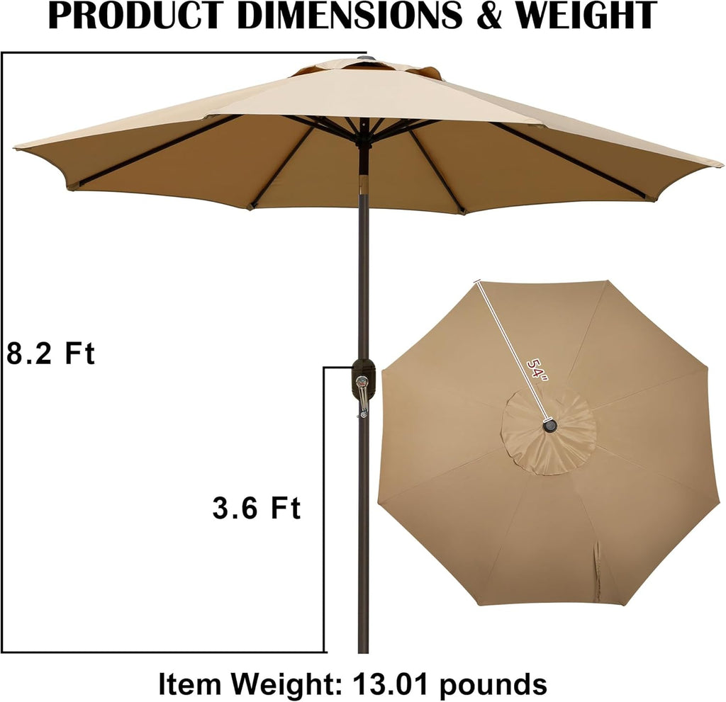 9' Outdoor Patio Umbrella, Outdoor Table Umbrella, Yard Umbrella, Market Umbrella with 8 Sturdy Ribs, Push Button