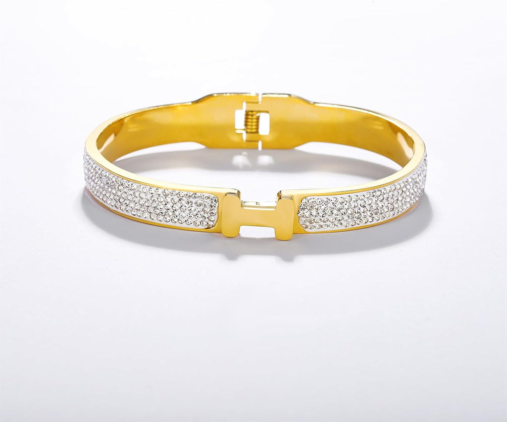 18K Gold Plated Bangle Bracelets for Women Stainless Steel with Cubic Zirconia Fashion Jewelry
