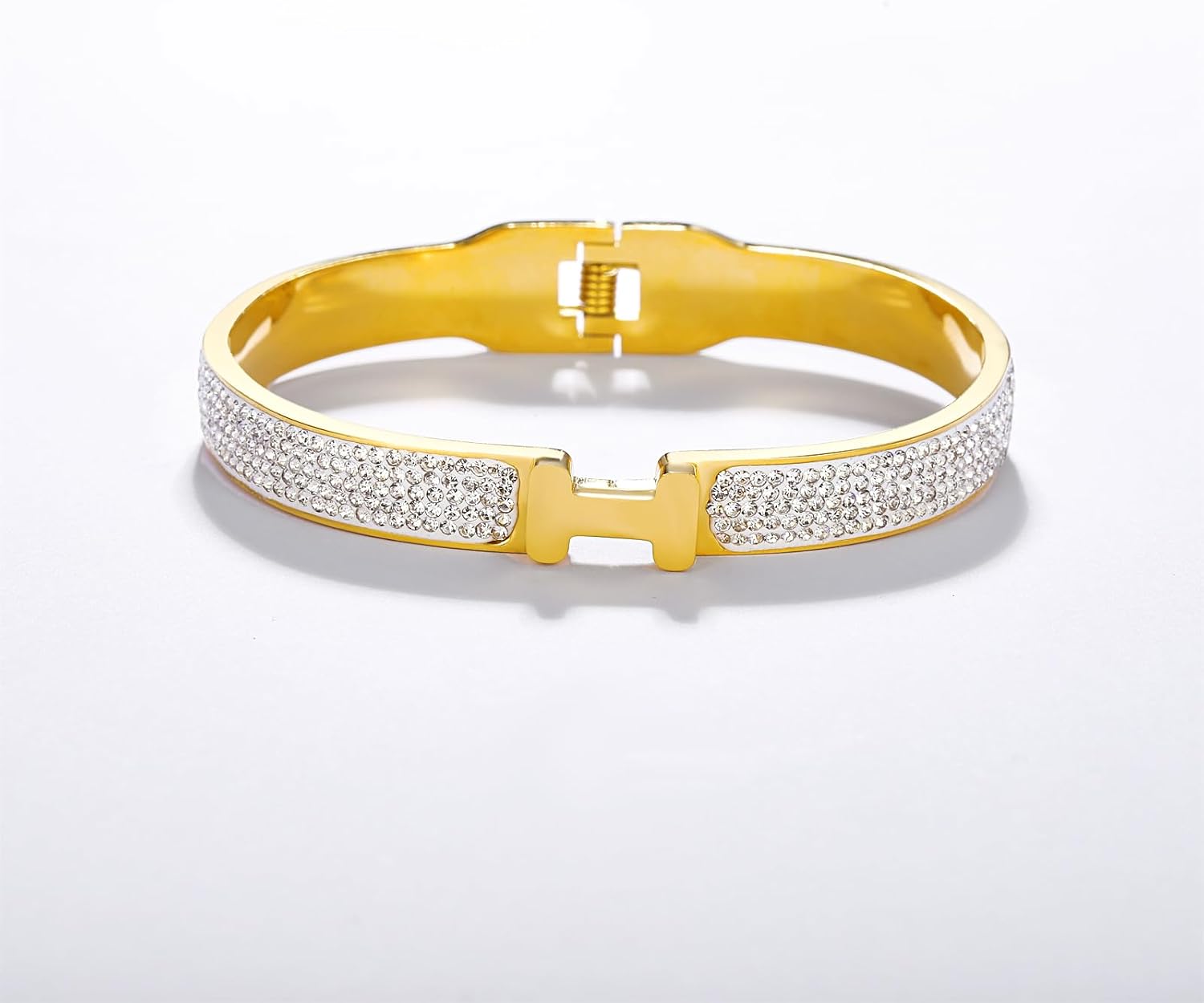 18K Gold Plated Bangle Bracelets for Women Stainless Steel with Cubic Zirconia Fashion Jewelry