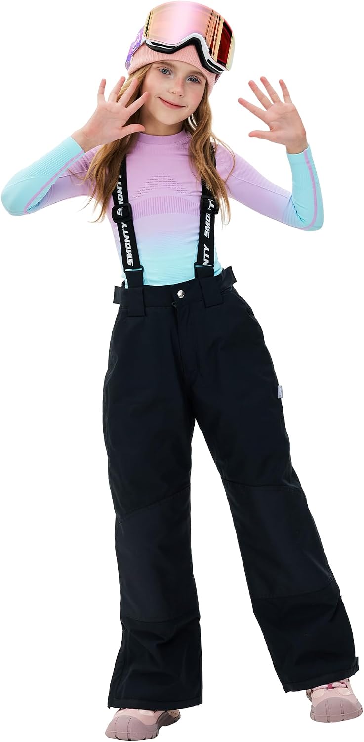 Kids Winter Ski Pant Snow Bibs Boys Girls Snow Trouser Waterproof Windproof Warm Detachable Shoulder Straps(14