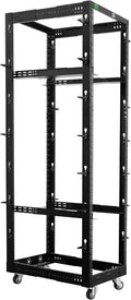 RIVECO 42U 19” Adjustable Depth Server Rack Support Up to 1700LBS Floor Standing 4 Post Rack with L Rails & Load-Bearing Casters Universal for Network Equipment Black