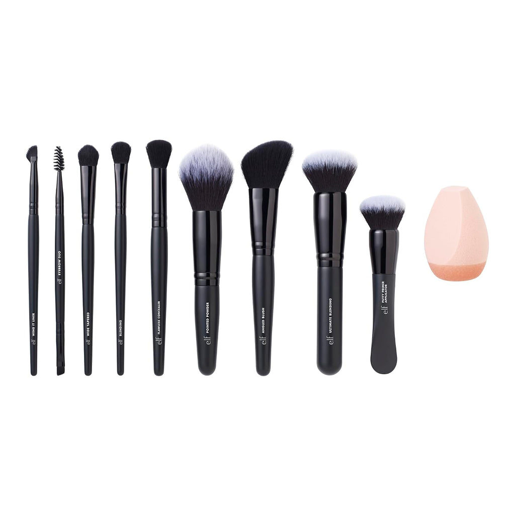 Ten Out Of Ten Brush Set, 10 Piece Brush Kit, Brushes For Face Makeup, Eyes, Brows & More, Made With Synthetic