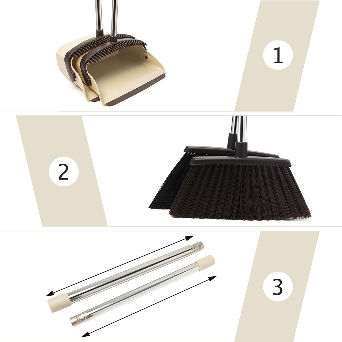 Broom and Dustpan Combo Set,55" Long Handle,Beige
