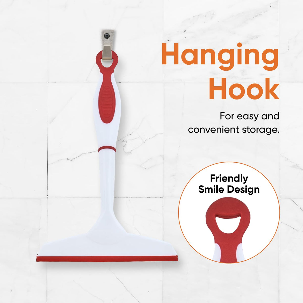 6” Window Squeegee with Grip Handle and Hanging Hook. (Red)