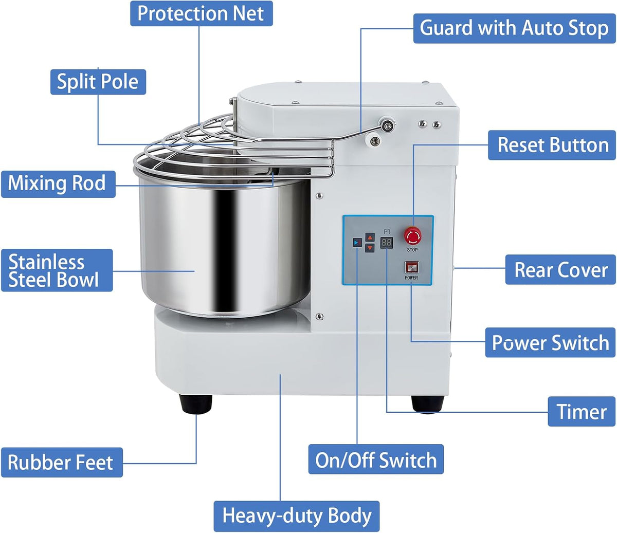 BMD10 10L Spiral Dough Mixer Stainless Steel for Baking