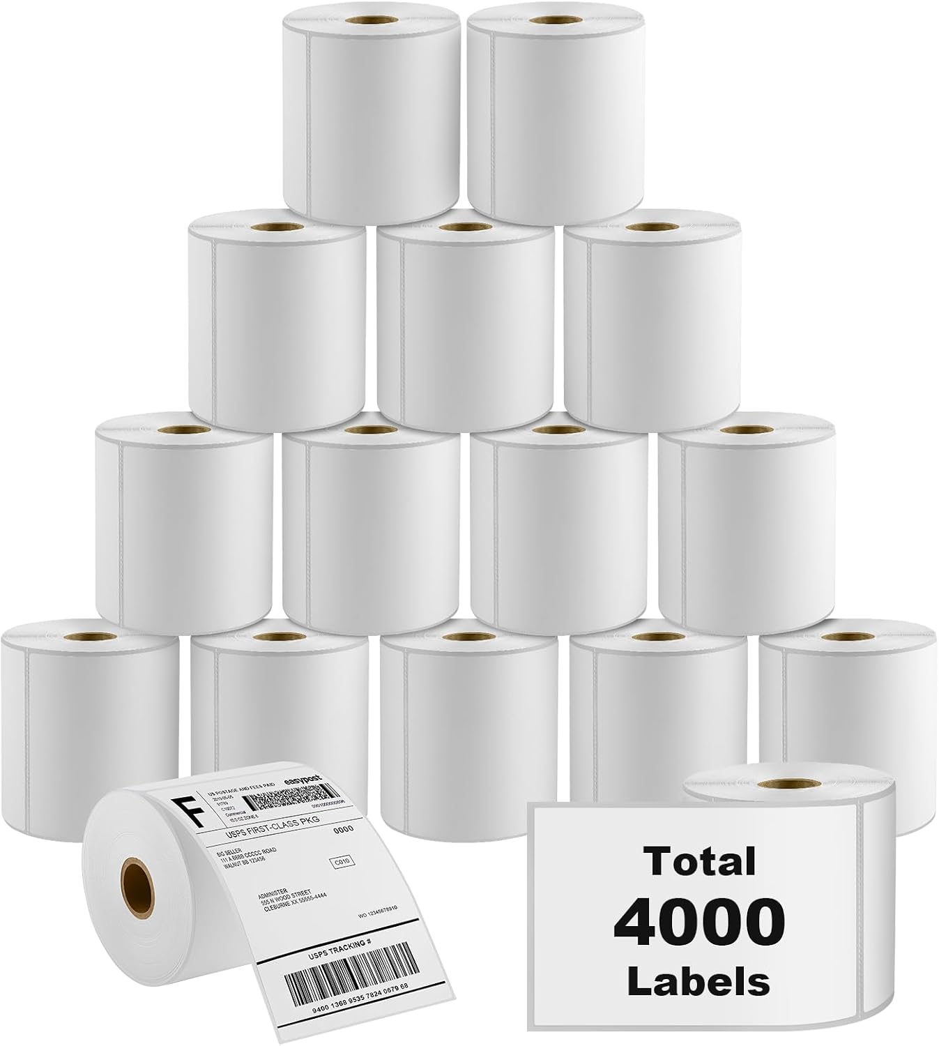 4" x 6" Direct Thermal Labels, 4000 Pcs/16 Rolls | Perforated White Mailing Shipping Package Labels, Commercial
