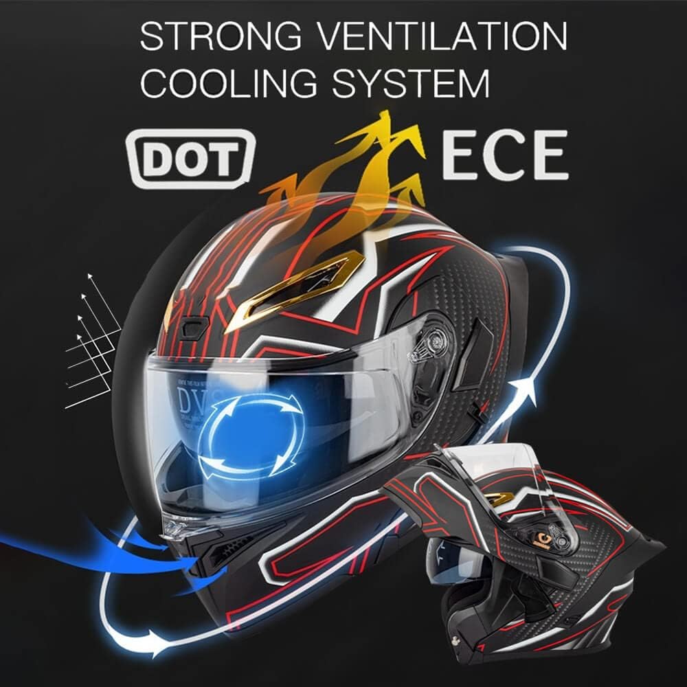 Bluetooth Modular Motorcycle Helmet with Tail DOT/ECE Approved Flip Up Front Helmets Dual Anti-Fog Visors Full Face