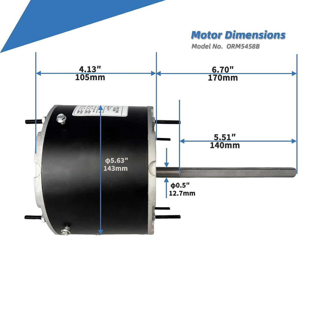 ORM5458 Condenser Fan Motor Replaces A.O. Smith Century ORM5458 1/3-1/6HP | Multi-Horsepower Blower Fan Motor