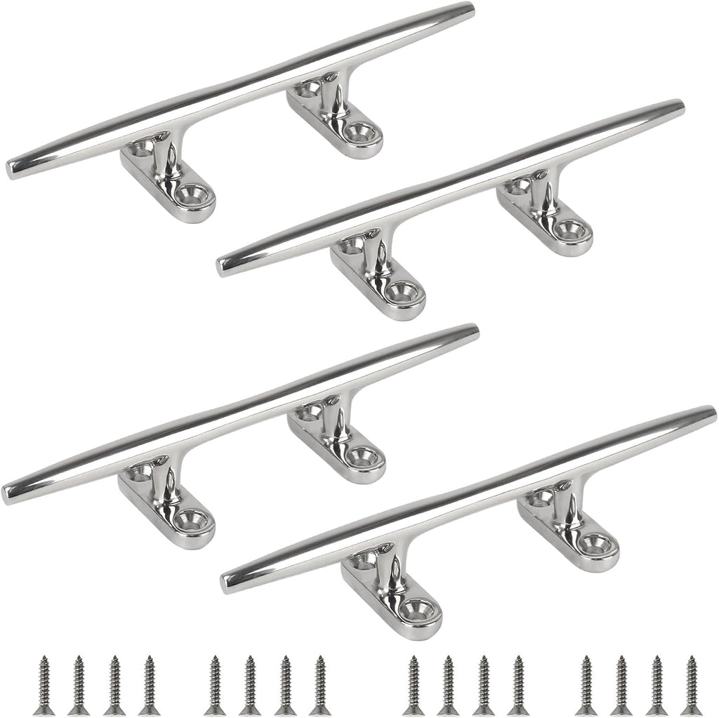 OULEME 4" 5" 6" 8" Boat Cleat, 316 Stainless Steel Open Base Dock Cleat, Marine Grade Rope Cleat with Fasteners for Deck Mooring and Nautical Decor, 2-Pack/4-Pack